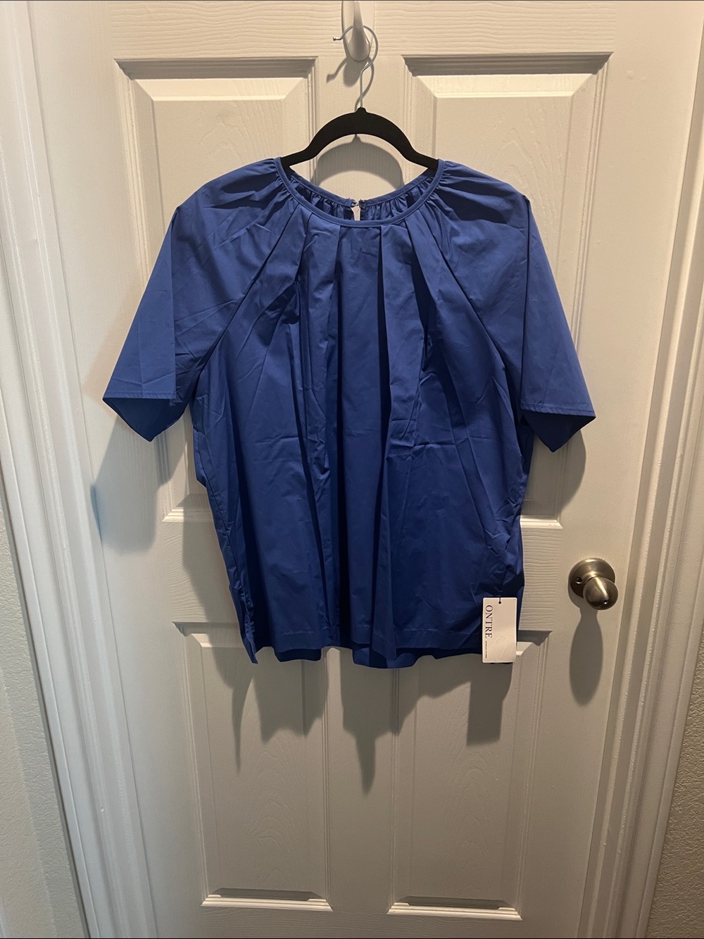 SHEIN Royal Blue Pleated Short-Sleeve Blouse